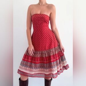 Banana Republic Strapless Silk Blend Prairie Boho Western Midi Dress sz 10